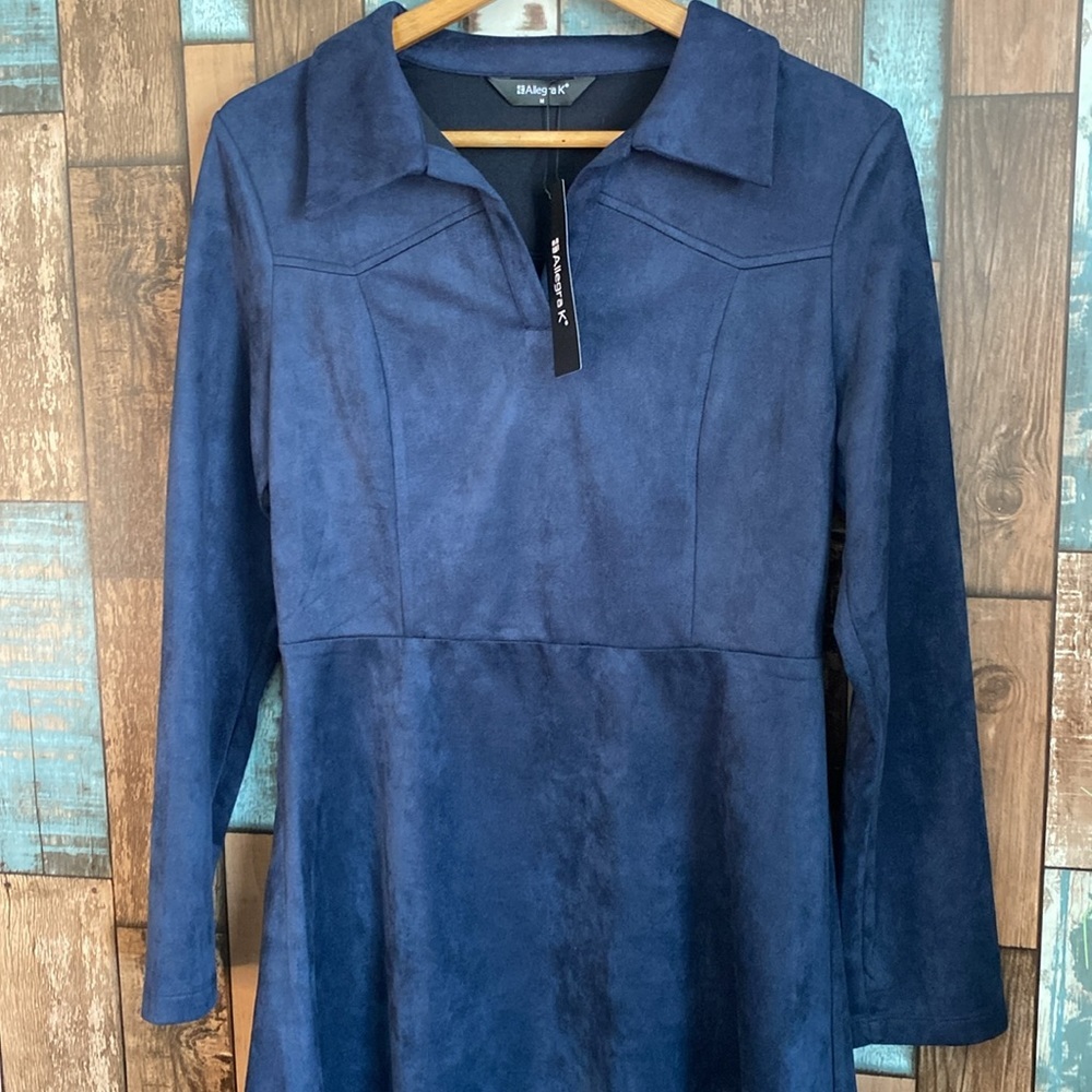 Allegra K medium blue soft V-neck knee length dress - Picture 2 of 16
